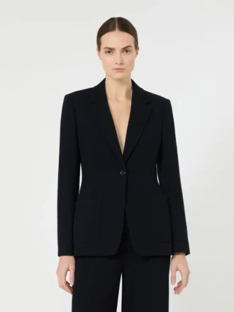 Blazer droit en jersey piqué, bleu outremer