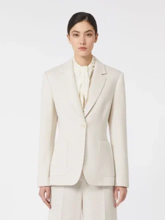 Blazer droit en jersey piqué, ivoire