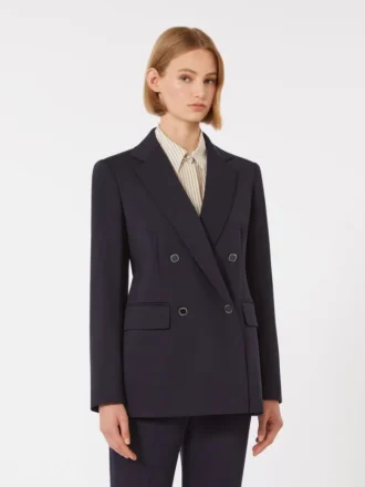 Blazer en jersey à double boutonnage Milano-knit, bleu marine