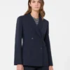 Blazer en laine extensible à double boutonnage, bleu marine Blazer en laine extensible à double boutonnage, bleu marine