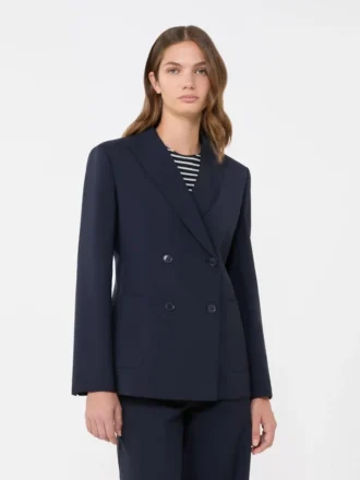 Blazer en laine extensible à double boutonnage, bleu marine