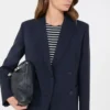 Blazer en laine extensible à double boutonnage, bleu marine Blazer en laine extensible à double boutonnage, bleu marine