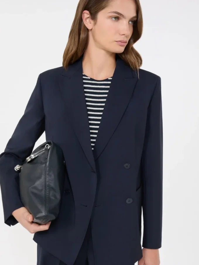 Blazer en laine extensible à double boutonnage, bleu marine Blazer en laine extensible à double boutonnage, bleu marine