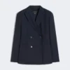 Blazer en laine extensible à double boutonnage, bleu marine Blazer en laine extensible à double boutonnage, bleu marine