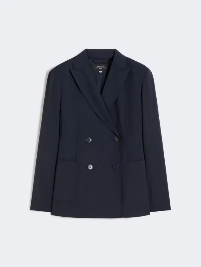 Blazer en laine extensible à double boutonnage, bleu marine Blazer en laine extensible à double boutonnage, bleu marine