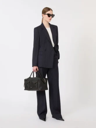 Blazer en laine à fines rayures, croisé, bleu marine