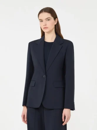 Blazer en laine stretch, bleu marine