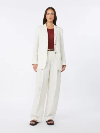 Blazer en lin à fines rayures, couleur naturelle