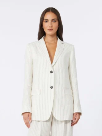 Blazer en lin à fines rayures, couleur naturelle