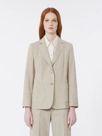 Blazer en seersucker de coton et lin, couleur sable