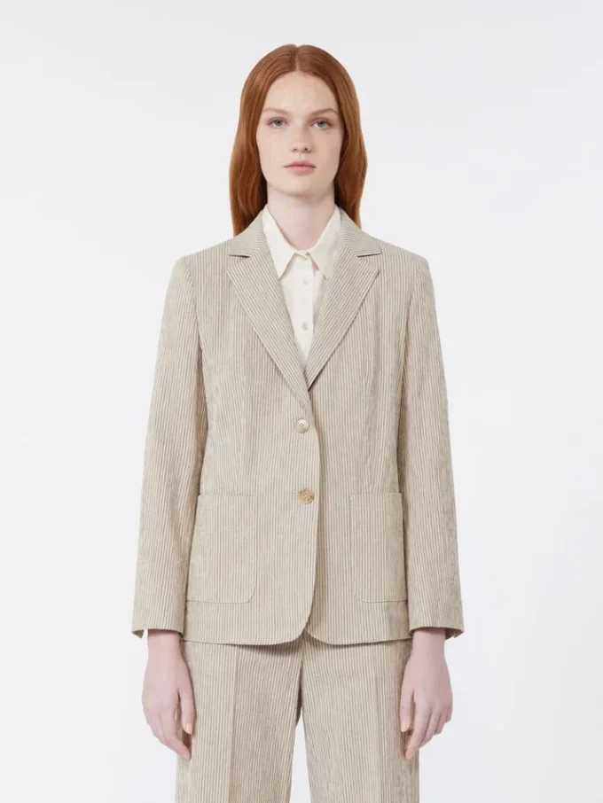 Blazer en seersucker de coton et lin, couleur sable Blazer en seersucker de coton et lin, couleur sable
