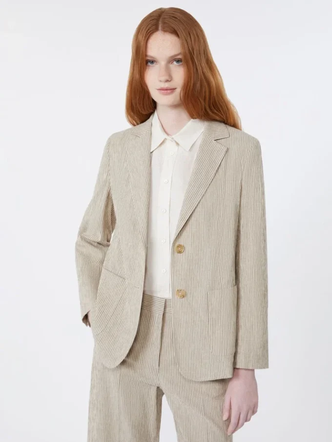 Blazer en seersucker de coton et lin, couleur sable Blazer en seersucker de coton et lin, couleur sable