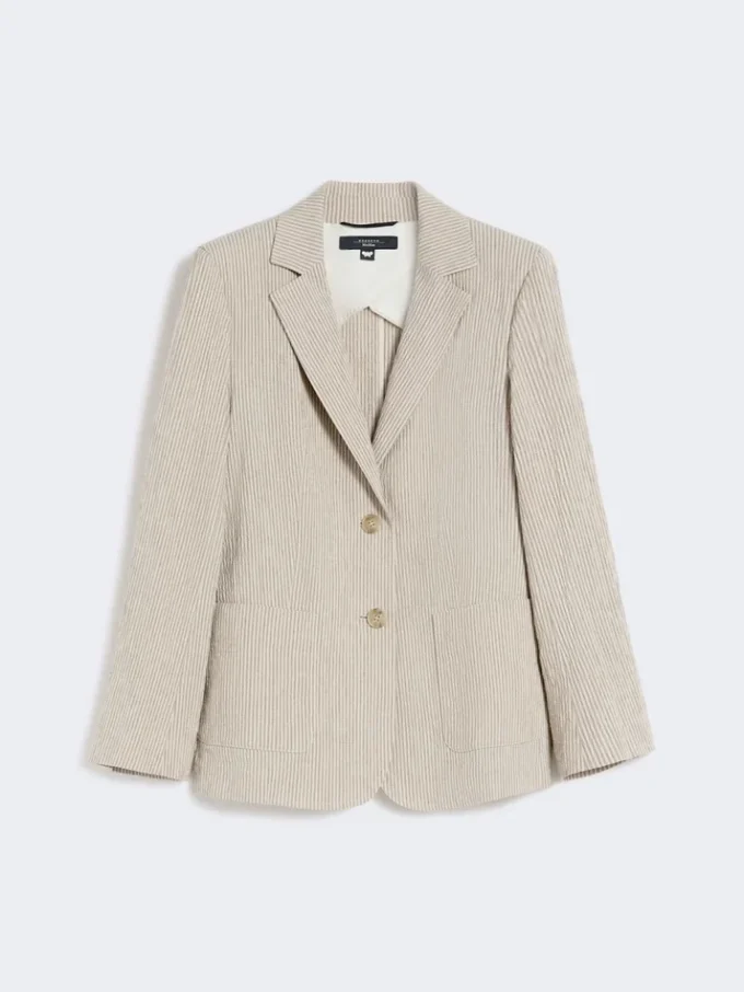 Blazer en seersucker de coton et lin, couleur sable Blazer en seersucker de coton et lin, couleur sable