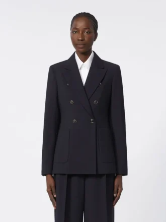 Blazer en seersucker mélangé laine, bleu outremer