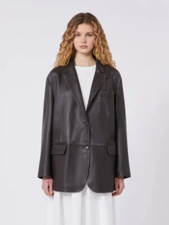 Blazer oversize en cuir, marron
