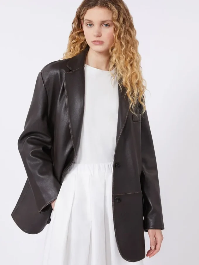 Blazer oversize en cuir, marron Blazer oversize en cuir, marron