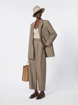 Blazer oversize en laine à fines rayures, couleur noisette