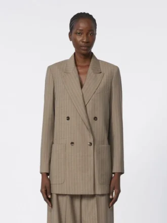 Blazer oversize en laine à fines rayures, couleur noisette