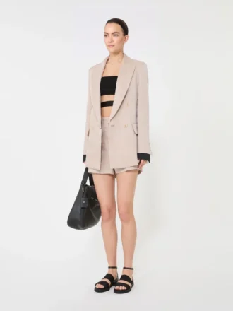 Blazer oversize en organza et toile de lin, couleur camel