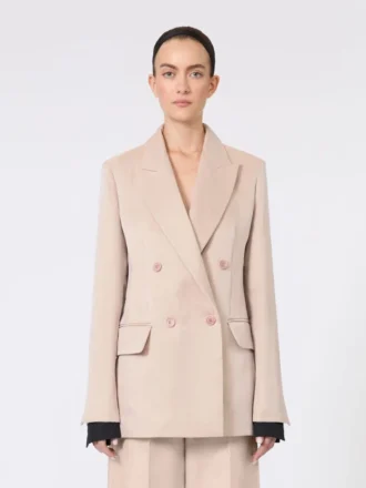 Blazer oversize en organza et toile de lin, couleur camel