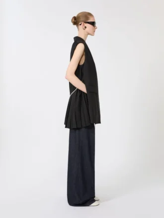 Blazer sans manches en laine stretch, noir