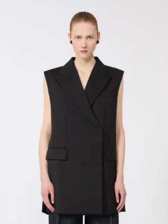 Blazer sans manches en laine stretch, noir