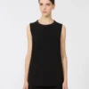 Blouse à col rond en cady, noire