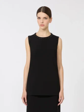Blouse à col rond en cady, noire