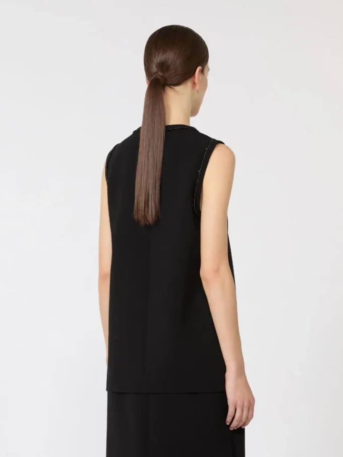Blouse à col rond en cady, noire