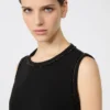 Blouse à col rond en cady, noire