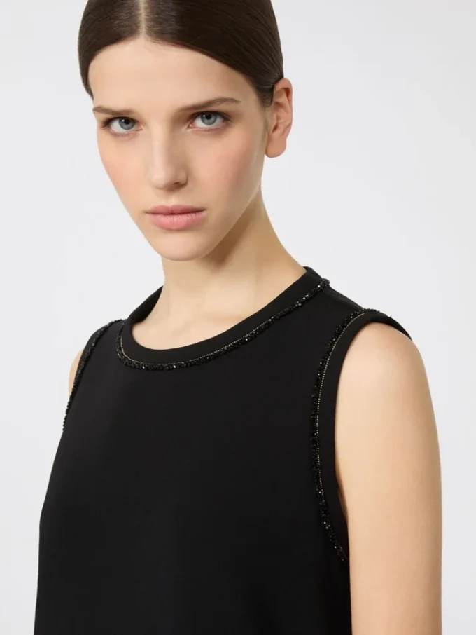 Blouse à col rond en cady, noire