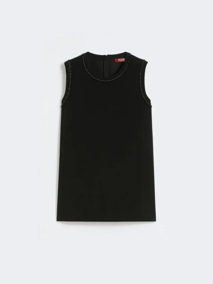 Blouse à col rond en cady, noire