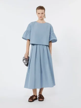 Blouse courte en taffetas de coton, bleu clair