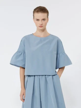Blouse courte en taffetas de coton, bleu clair