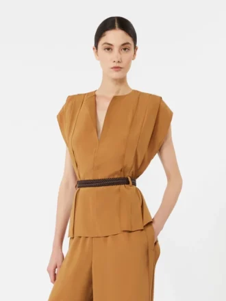 Blouse en cady à volants, couleur caramel