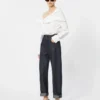 Blouse en coton avec étole, blanc optique Blouse en coton avec étole, blanc optique