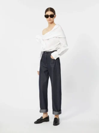Blouse en coton avec étole, blanc optique