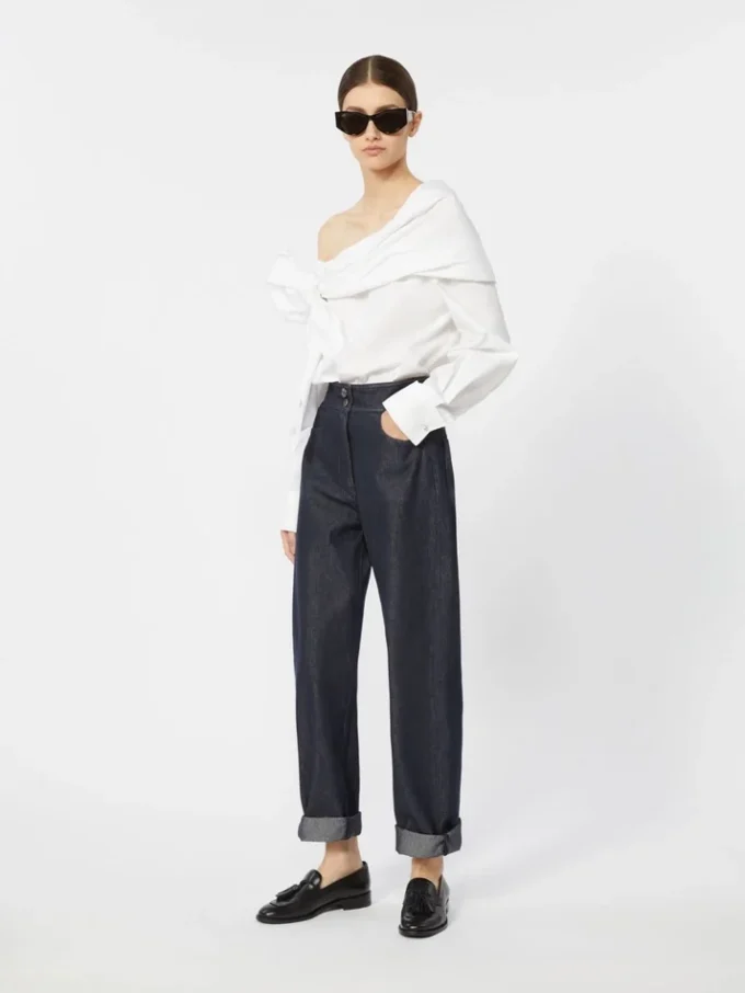 Blouse en coton avec étole, blanc optique Blouse en coton avec étole, blanc optique