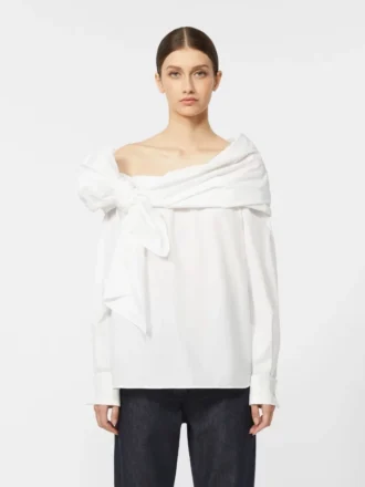 Blouse en coton avec étole, blanc optique