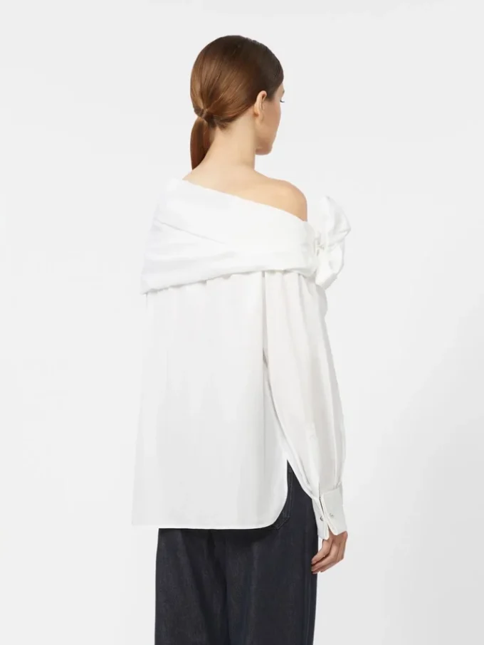 Blouse en coton avec étole, blanc optique Blouse en coton avec étole, blanc optique