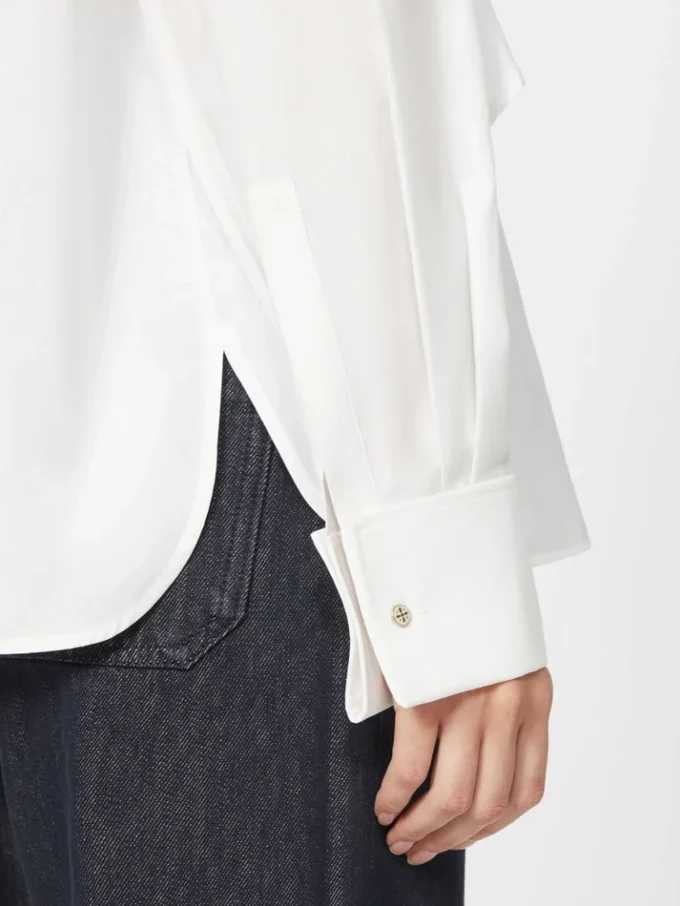 Blouse en coton avec étole, blanc optique Blouse en coton avec étole, blanc optique