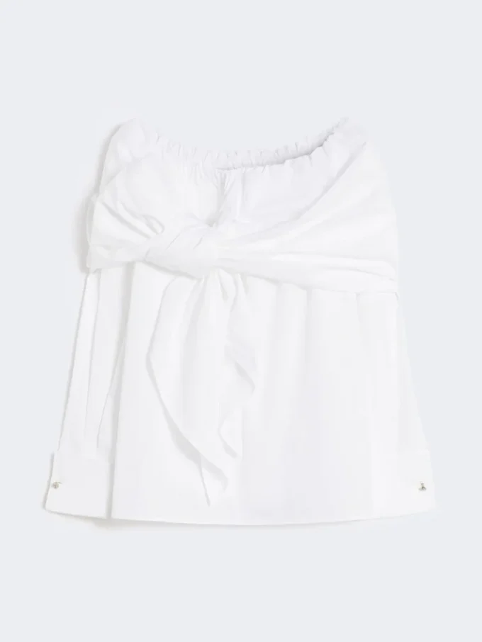 Blouse en coton avec étole, blanc optique Blouse en coton avec étole, blanc optique