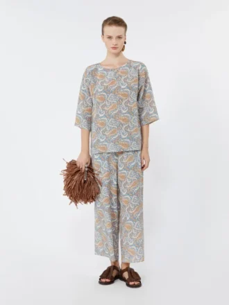 Blouse en crêpe de Chine de soie imprimée, bleu clair