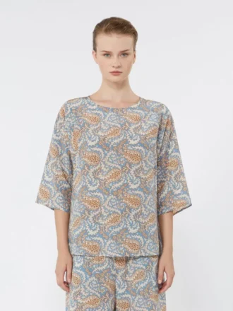 Blouse en crêpe de Chine de soie imprimée, bleu clair