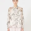 Blouse en mousseline imprimée, blanche Blouse en mousseline imprimée, blanche