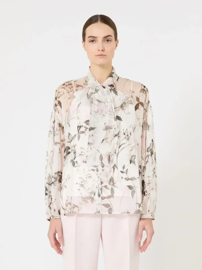Blouse en mousseline imprimée, blanche Blouse en mousseline imprimée, blanche
