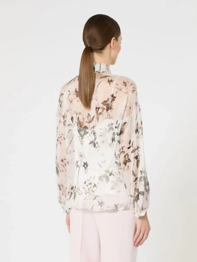 Blouse en mousseline imprimée, blanche Blouse en mousseline imprimée, blanche