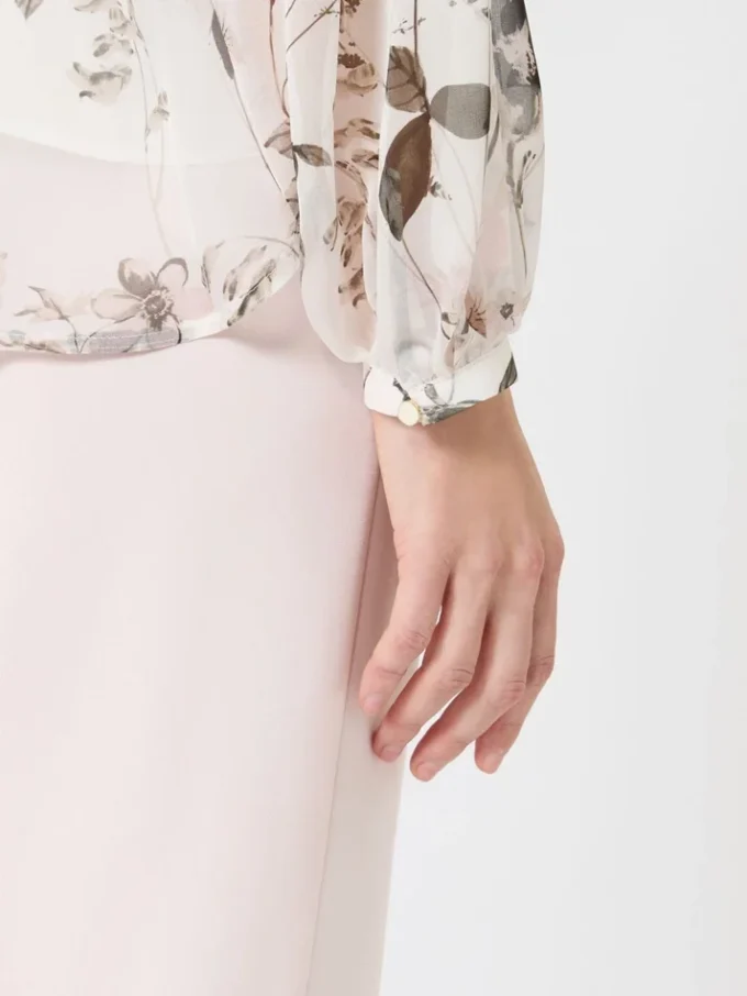 Blouse en mousseline imprimée, blanche Blouse en mousseline imprimée, blanche