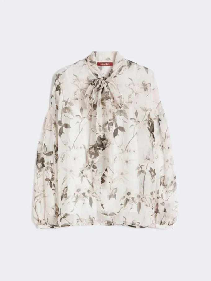 Blouse en mousseline imprimée, blanche Blouse en mousseline imprimée, blanche