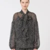Blouse en mousseline imprimée, noire Blouse en mousseline imprimée, noire